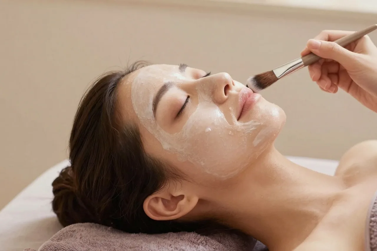 Application d'un masque facial pendant un soin